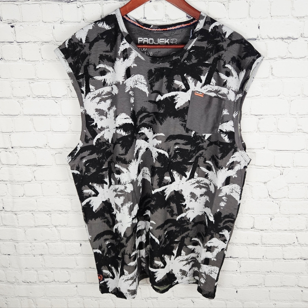 PROJEK RAW | sleeveless crewneck summer palm tree muscle shirt